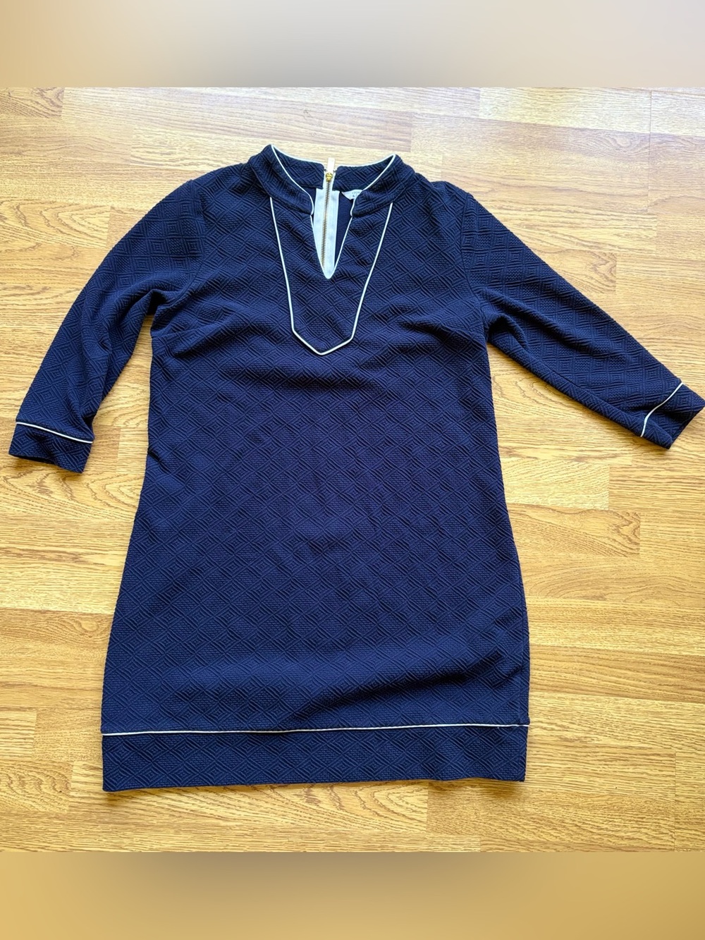 Crown & Ivy Navy White Textured Knit Shift Dress Nautical Coastal Classic Sz M